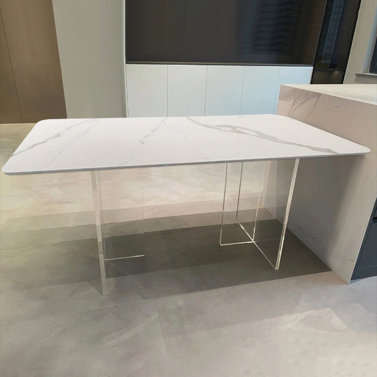 Mesa de comedor rectangular de vidrio mesa de vidrio transparente para comedor y cocina