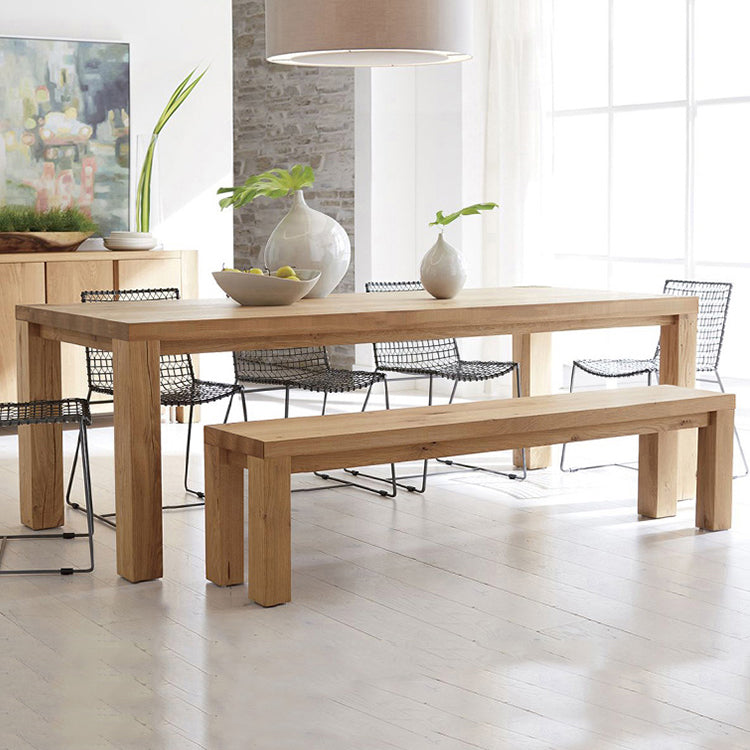 Modern Solid Wood Khaki Dining Table Rectangle Kitchen Dining Table with 4 Legs Base