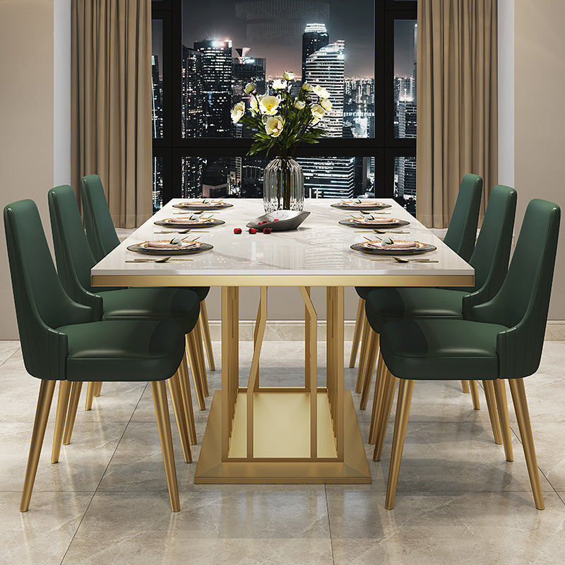 Glam Gesinterde stenen witte eettafel Rechthoekige standaard eettafel met voetstuk