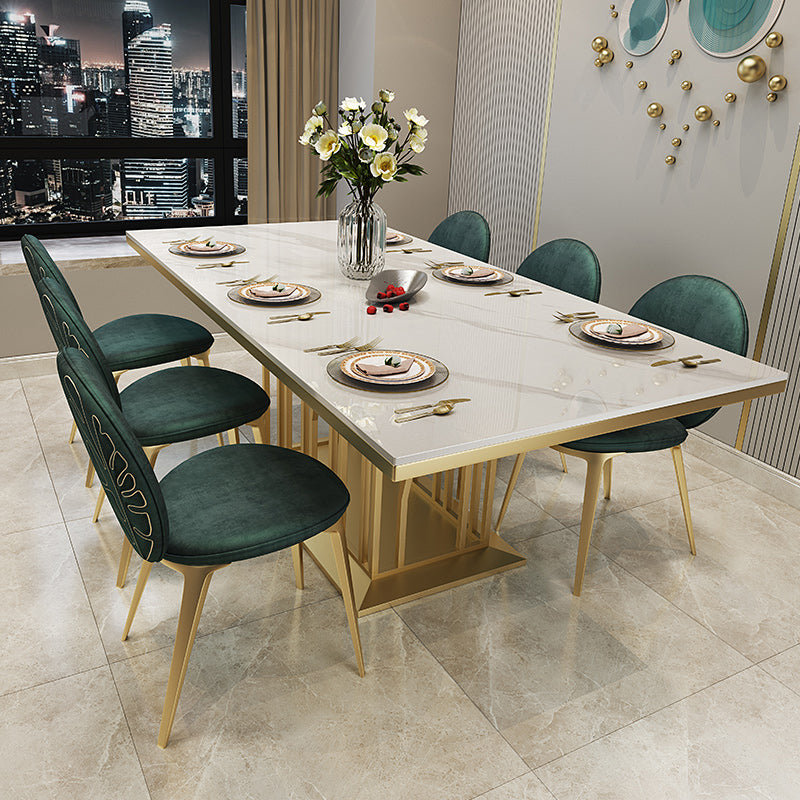 Glam Gesinterde stenen witte eettafel Rechthoekige standaard eettafel met voetstuk