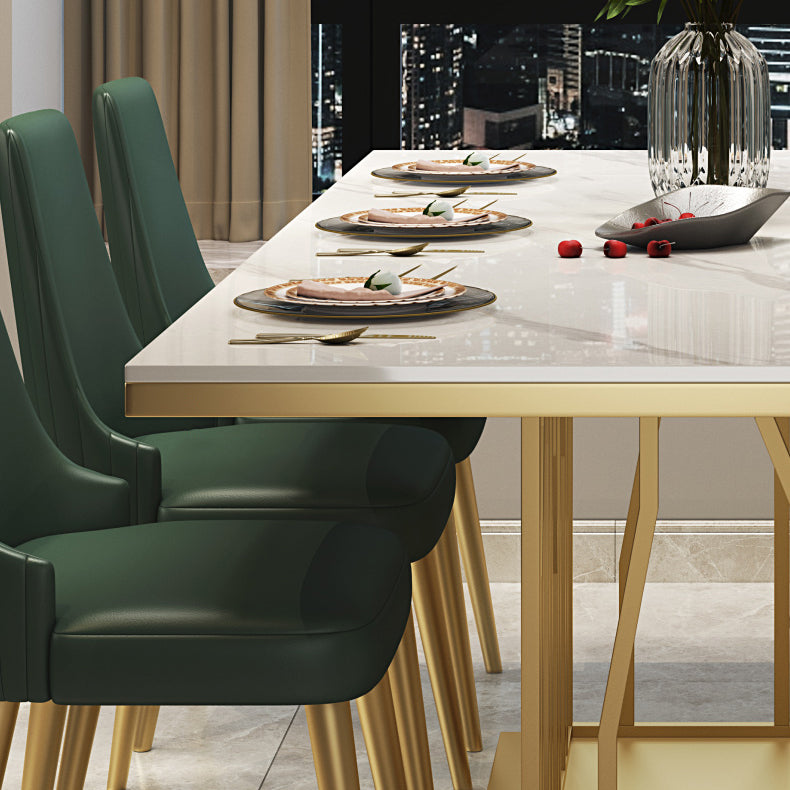 Glam Gesinterde stenen witte eettafel Rechthoekige standaard eettafel met voetstuk