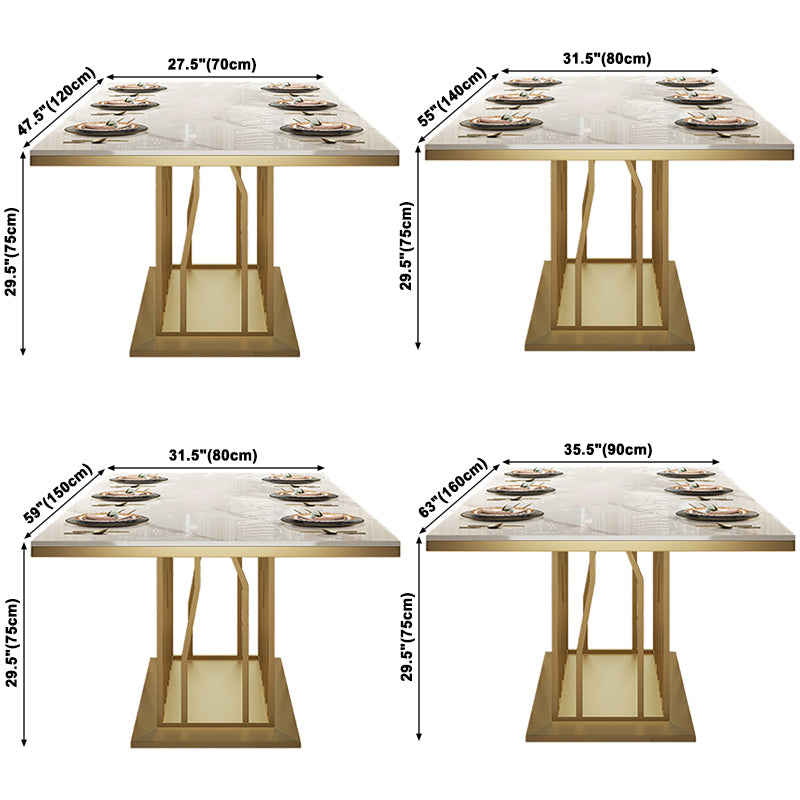 Glam Gesinterde stenen witte eettafel Rechthoekige standaard eettafel met voetstuk