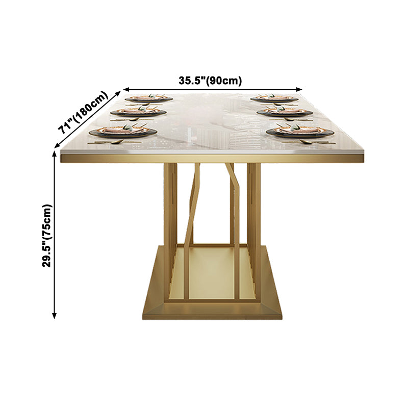 Glam Gesinterde stenen witte eettafel Rechthoekige standaard eettafel met voetstuk