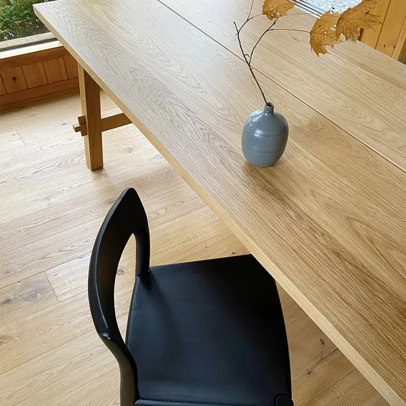 Simple Solid Wood Rectangle Shape Dining Table Khaki Standard Dining Table with Trestle Base