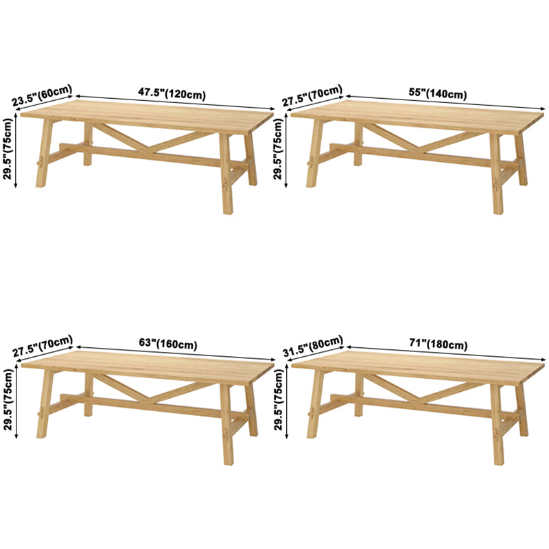 Simple Solid Wood Rectangle Shape Dining Table Khaki Standard Dining Table with Trestle Base