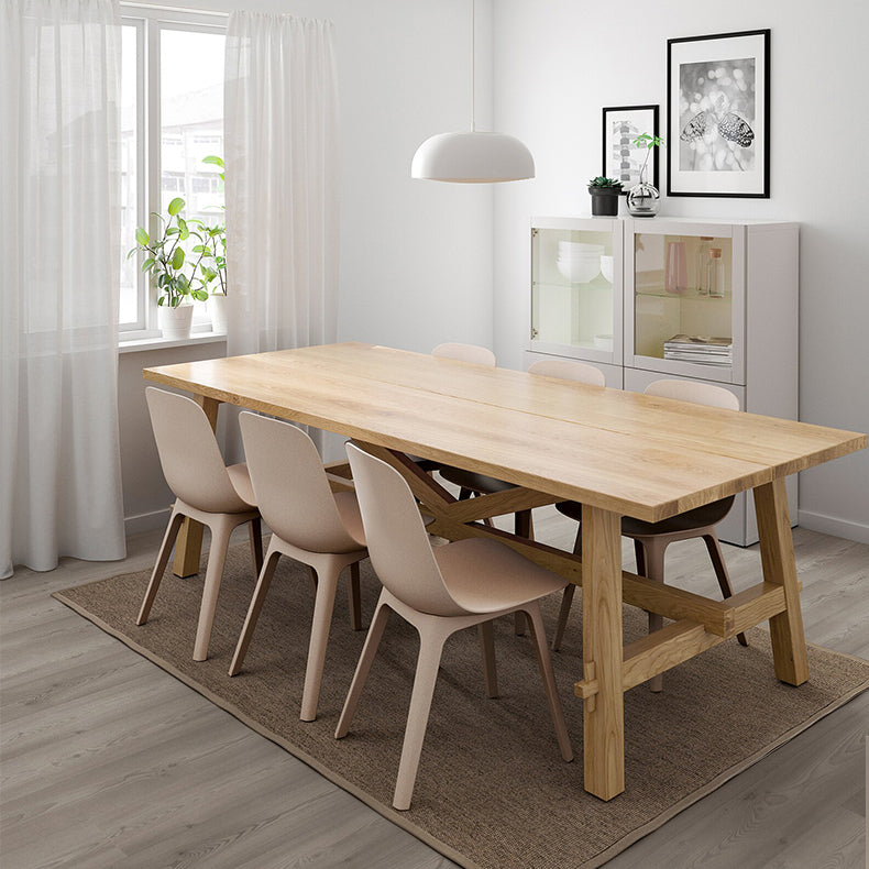 Simple Solid Wood Rectangle Shape Dining Table Khaki Standard Dining Table with Trestle Base
