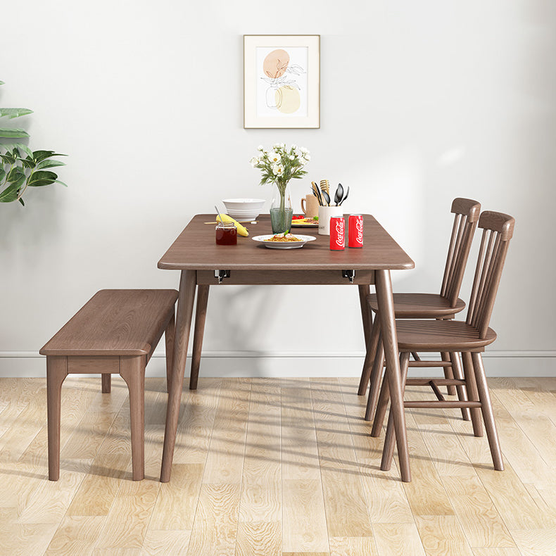 Rubberwood Rectangle Dining Table Extendable Table with Wooden Base and Legs