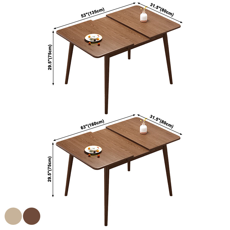 Rubberwood Rectangle Dining Table Extendable Table with Wooden Base and Legs