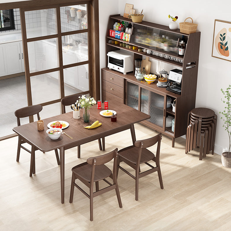 Rubberwood Rectangle Dining Table Extendable Table with Wooden Base and Legs