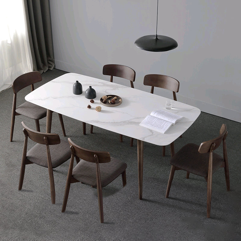 Contemporary Sintered Stone Dining Table Rectangular 4 Legs Table in White