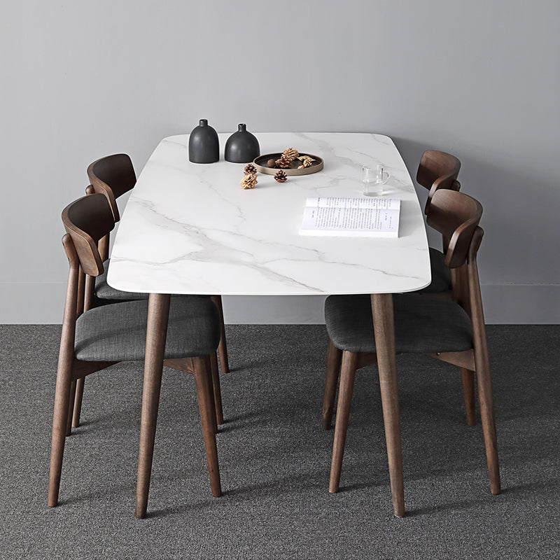 Contemporary Sintered Stone Dining Table Rectangular 4 Legs Table in White