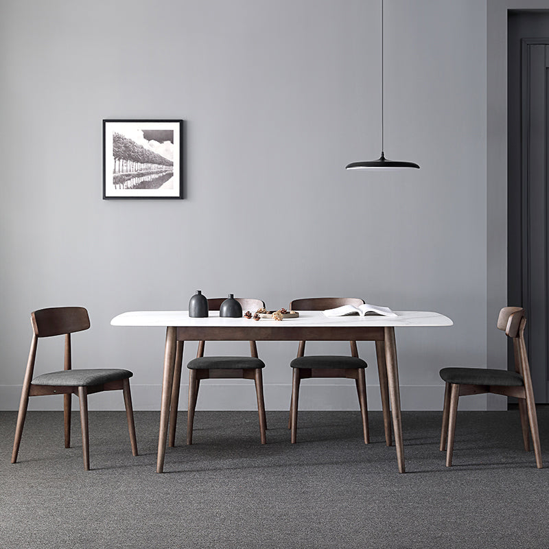 Contemporary Sintered Stone Dining Table Rectangular 4 Legs Table in White