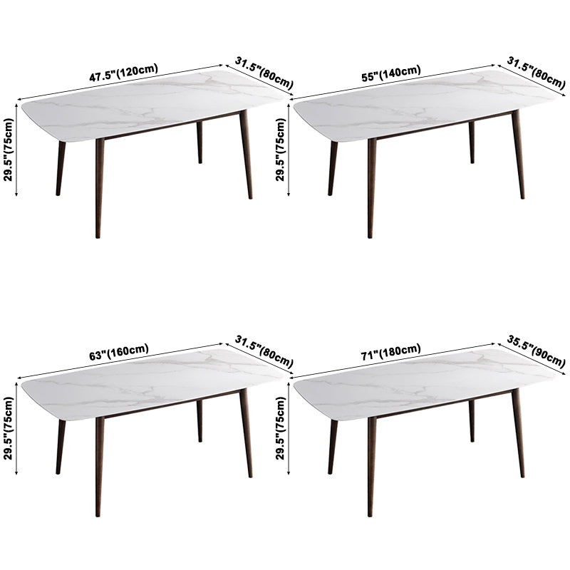 Contemporary Sintered Stone Dining Table Rectangular 4 Legs Table in White