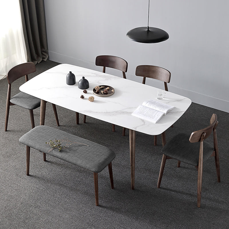 Contemporary Sintered Stone Dining Table Rectangular 4 Legs Table in White