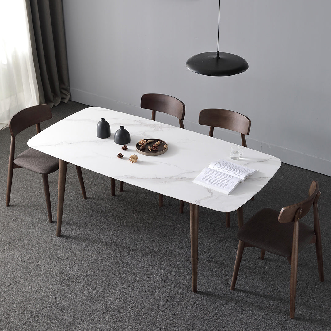 Contemporary Sintered Stone Dining Table Rectangular 4 Legs Table in White