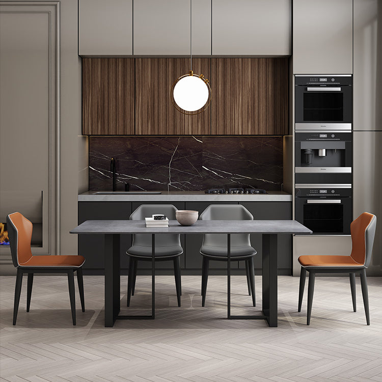 Mesa de estilo simplicidad rectángulo de piedra sinterizada mesa de comedor de base de pedestal doble para el hogar