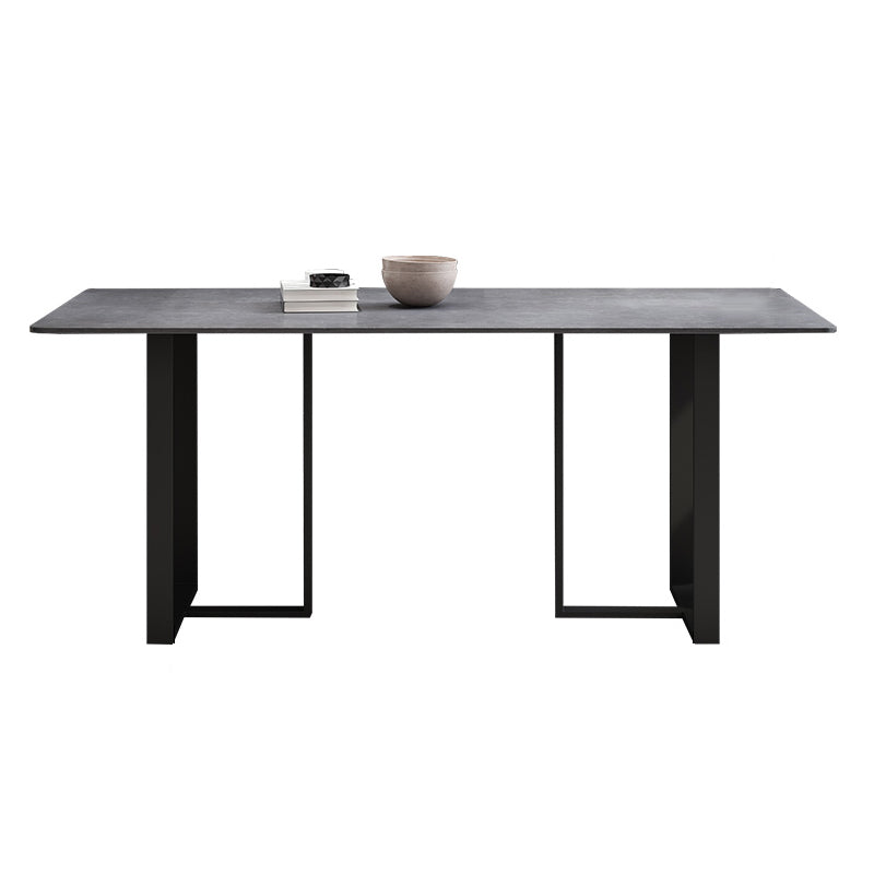 Mesa de estilo simplicidad rectángulo de piedra sinterizada mesa de comedor de base de pedestal doble para el hogar