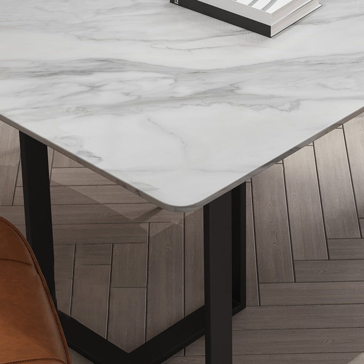 Mesa de estilo simplicidad rectángulo de piedra sinterizada mesa de comedor de base de pedestal doble para el hogar