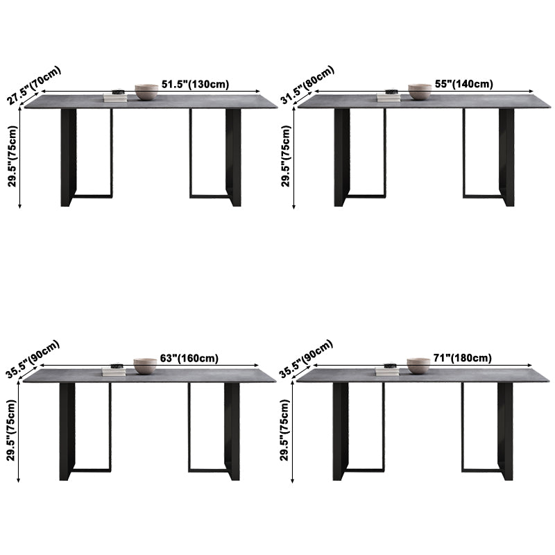 Mesa de estilo simplicidad rectángulo de piedra sinterizada mesa de comedor de base de pedestal doble para el hogar