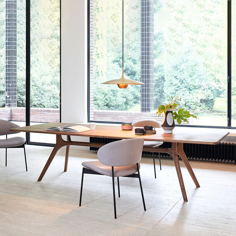 Rectangle 4 Legs Casual Dining Table Wood Color Fixed Table of Pinewood Solid Wood