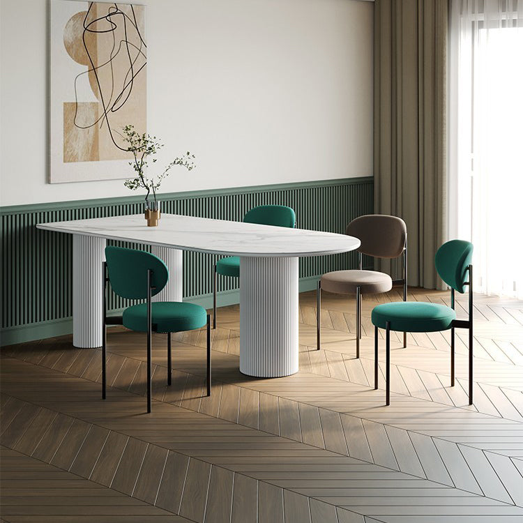 Metal Contemporary Free Form Table White Sintered Stone Table for Dining Room
