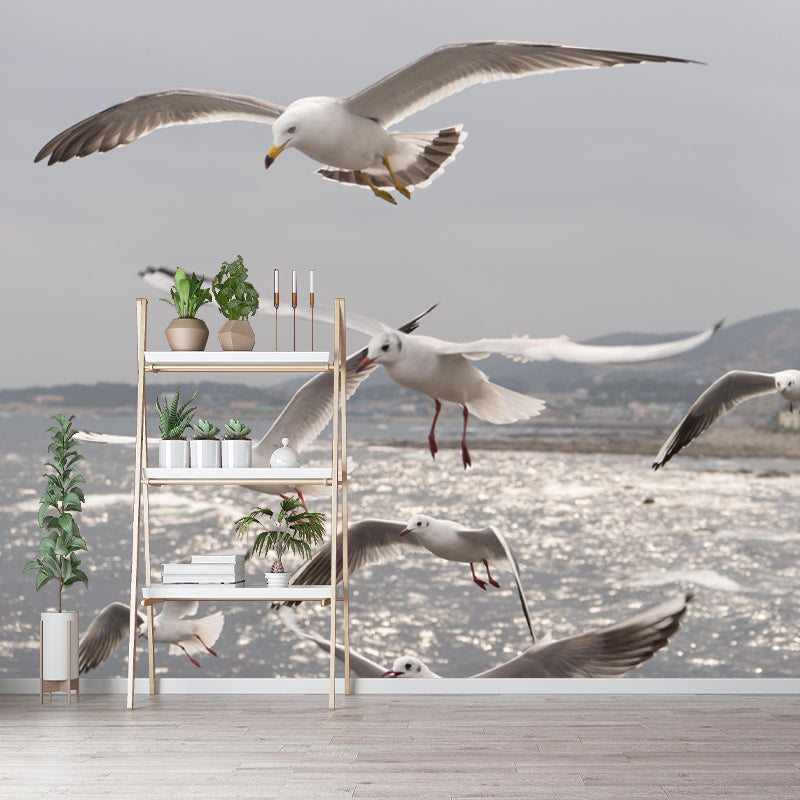 Customized Seagulls Mural Environment Friendly Wallpaper for Guest Room Decoration