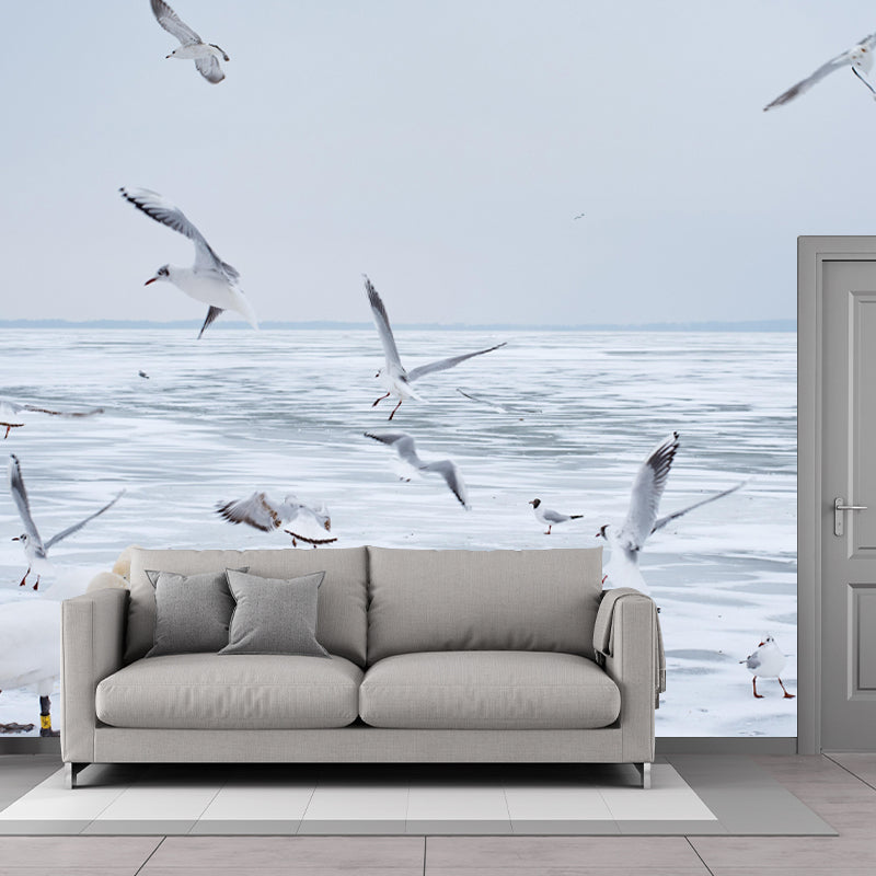 Customized Seagulls Mural Environment Friendly Wallpaper for Guest Room Decoration
