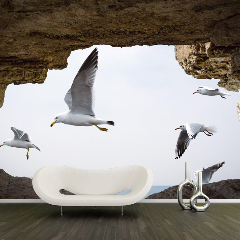 Customized Seagulls Mural Environment Friendly Wallpaper for Guest Room Decoration
