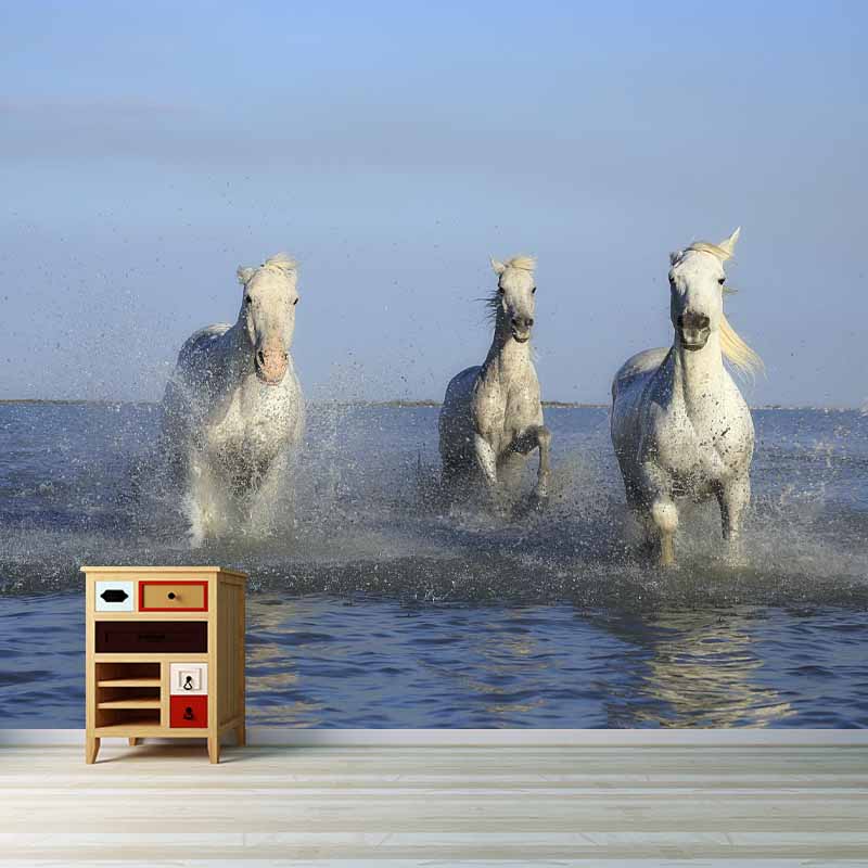 Photography Running Horse Wall Mural Decorative Mildew Resistant for Living Room