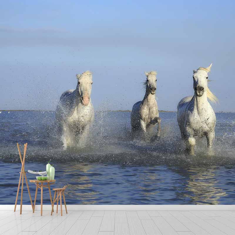 Photography Running Horse Wall Mural Decorative Mildew Resistant for Living Room