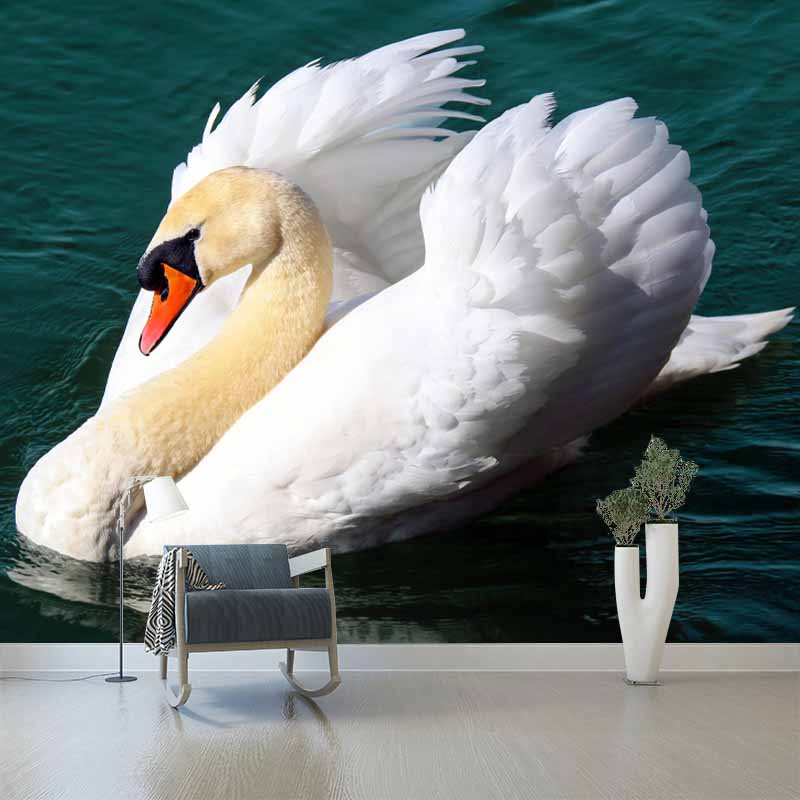 Customized Swan Wall Mural Environment Friendly Wallpaper for Guest Room Decoration
