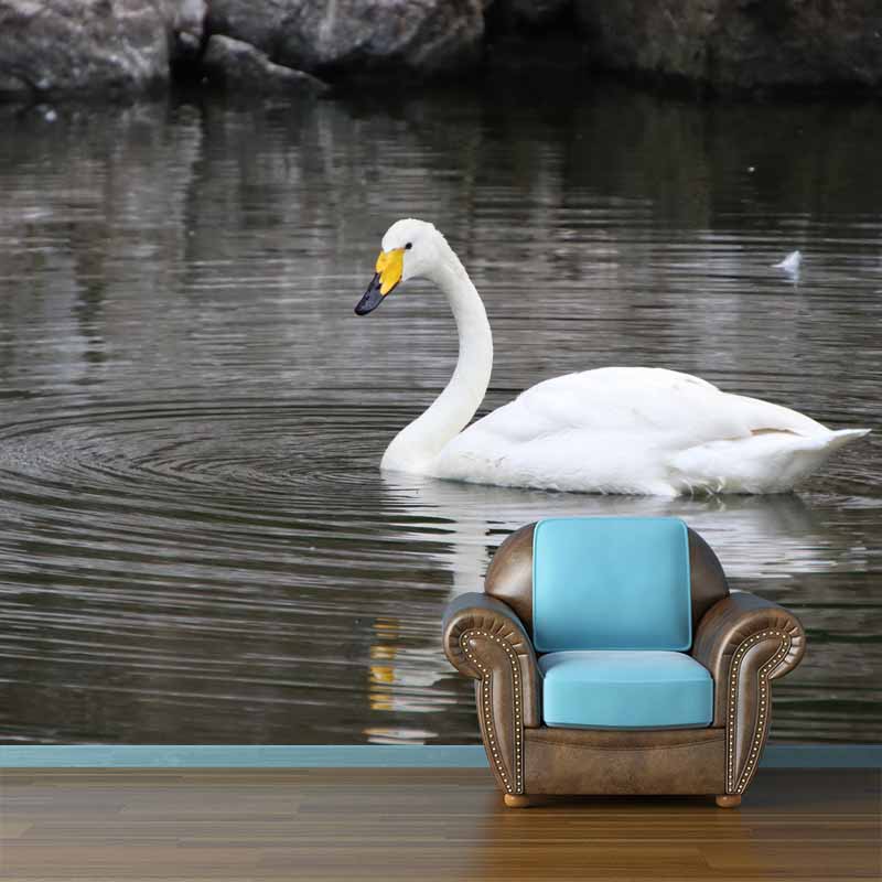 Customized Swan Wall Mural Environment Friendly Wallpaper for Guest Room Decoration
