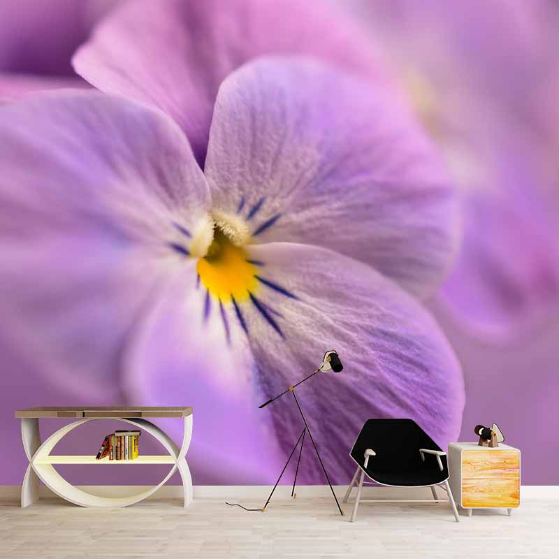 Customized Pansy Wall Mural Environment Friendly Wallpaper for Guest Room