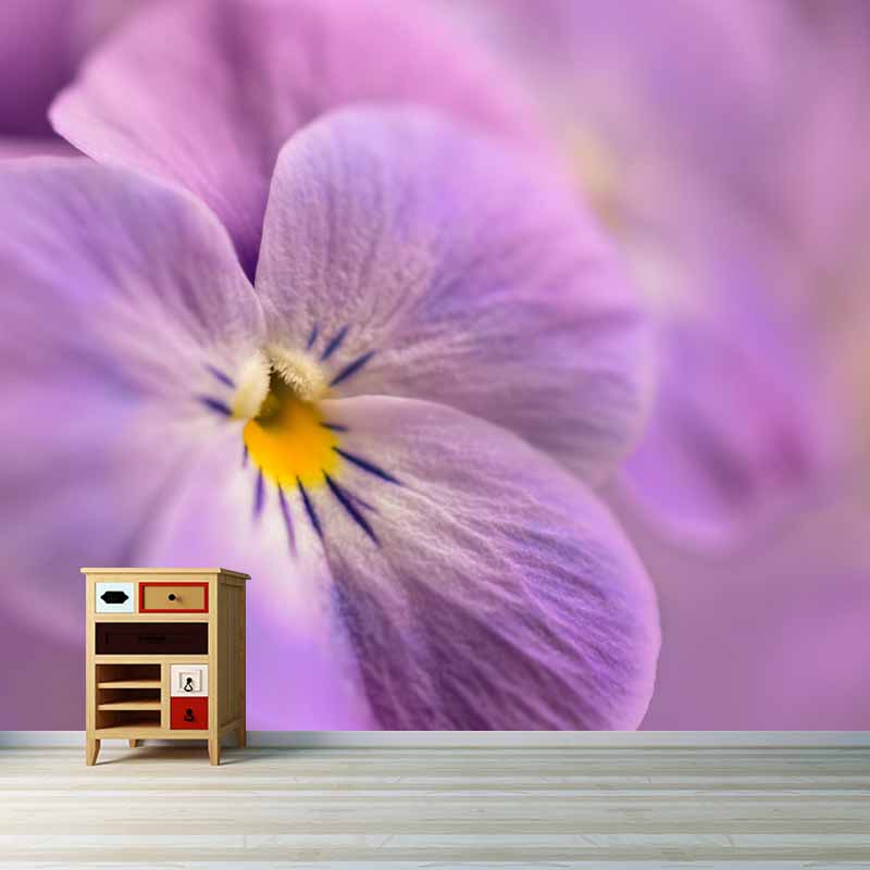 Customized Pansy Wall Mural Environment Friendly Wallpaper for Guest Room