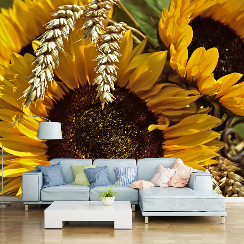 Horizontal Photography Sunflower Wall Mural for Living Room Girls Women Bedroom