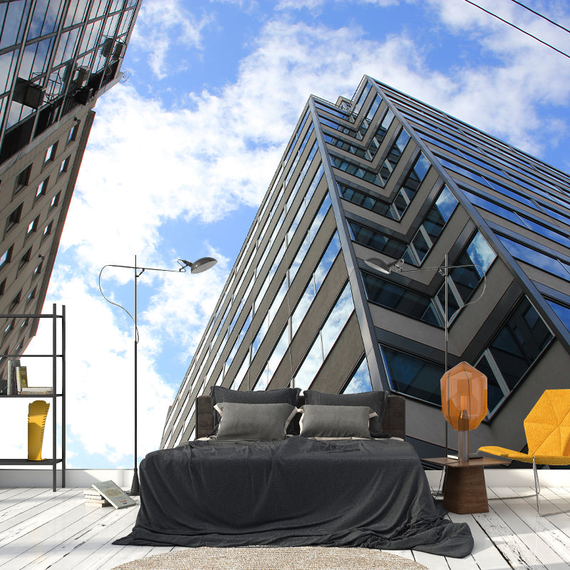 Modern City Building Mural Decal for Living Room, Personalized Size Available