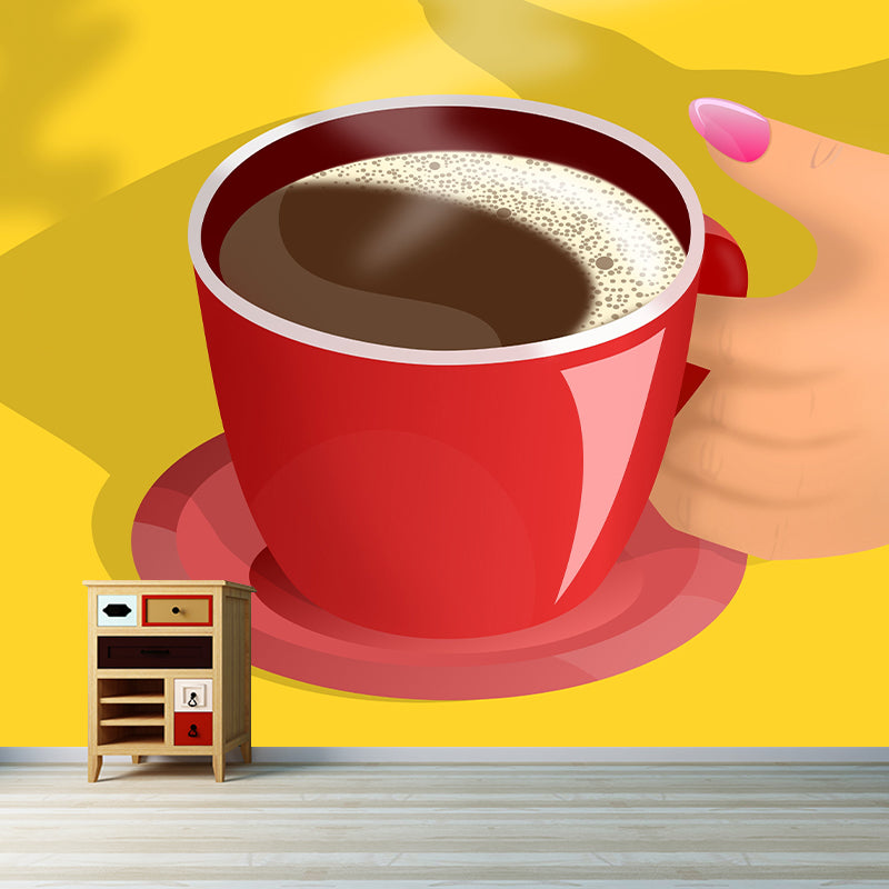 Coffee Illustration Wall Mural Contemporary Wall Decor for Coffee Shop, Water Resistant