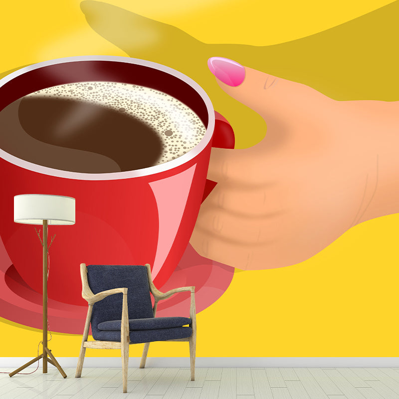 Coffee Illustration Wall Mural Contemporary Wall Decor for Coffee Shop, Water Resistant