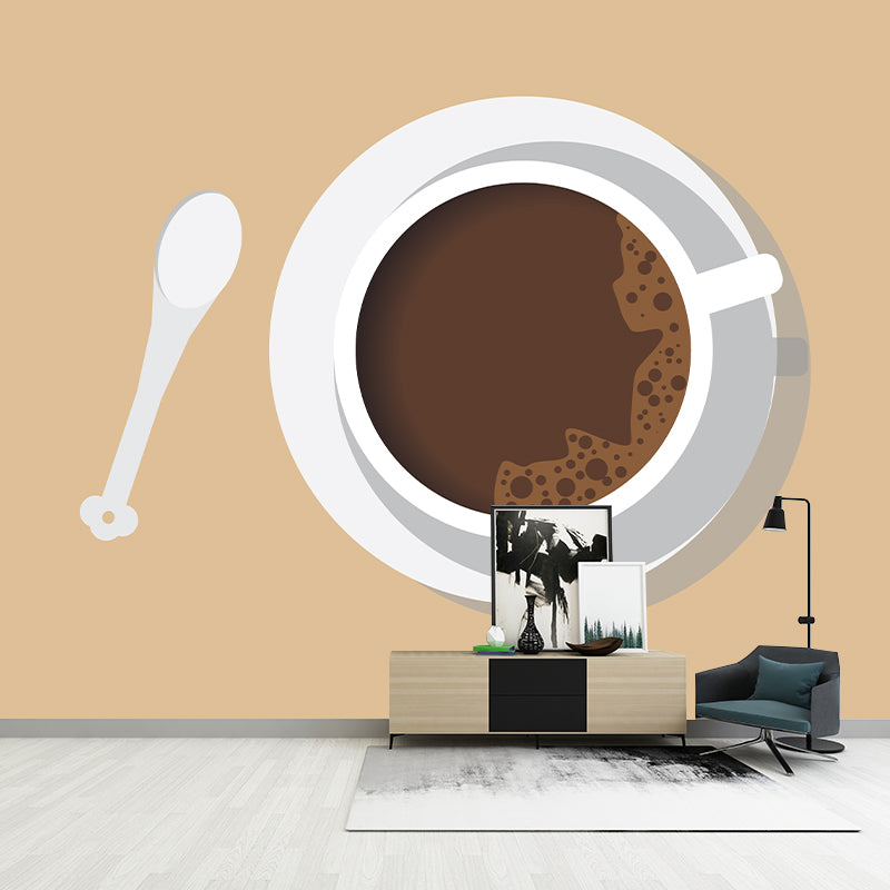 Coffee Illustration Wall Mural Contemporary Wall Decor for Coffee Shop, Water Resistant