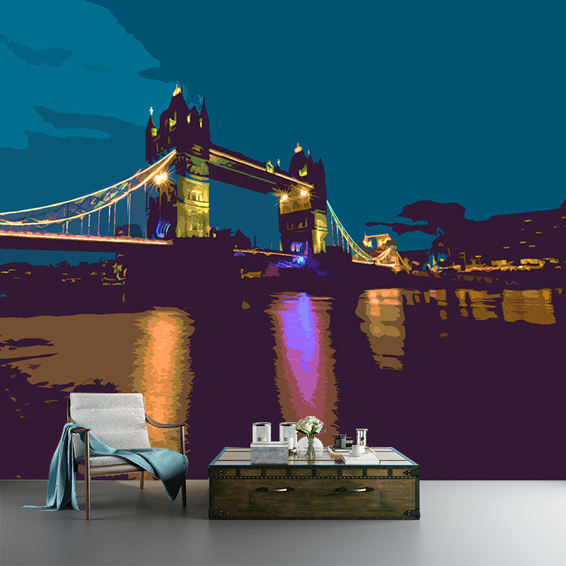 Urban Landscape Illustration Mural Wallpaper Moisture Resistant for Living Room