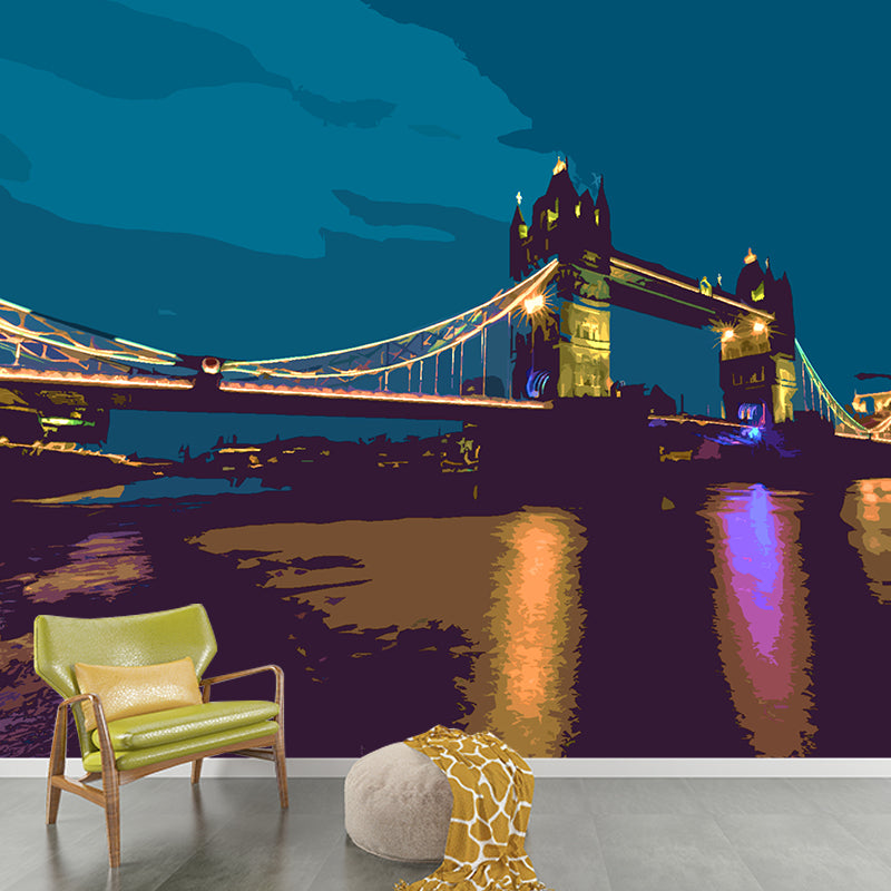 Urban Landscape Illustration Mural Wallpaper Moisture Resistant for Living Room