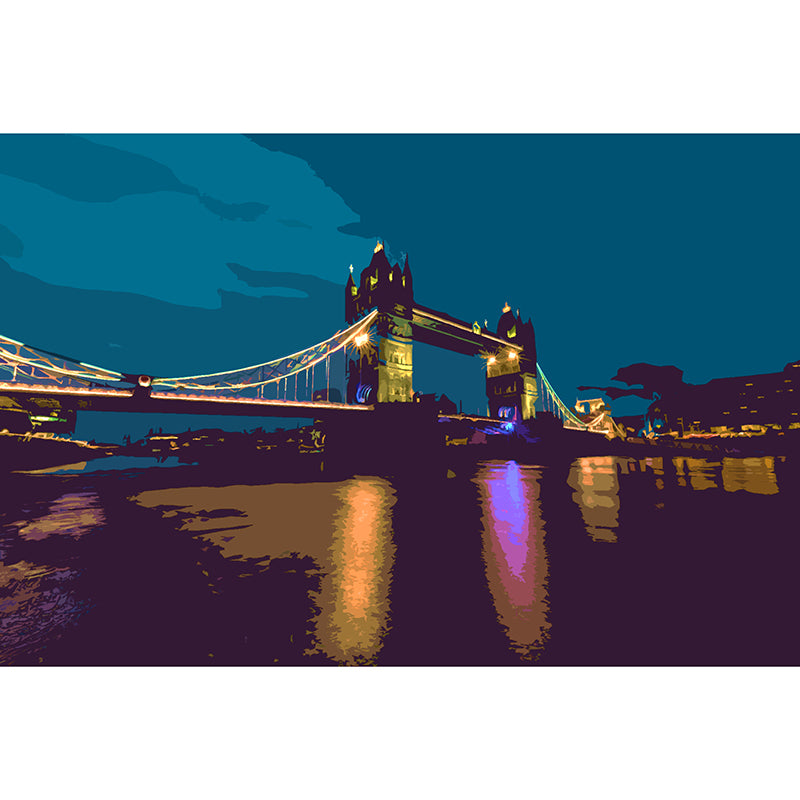 Urban Landscape Illustration Mural Wallpaper Moisture Resistant for Living Room