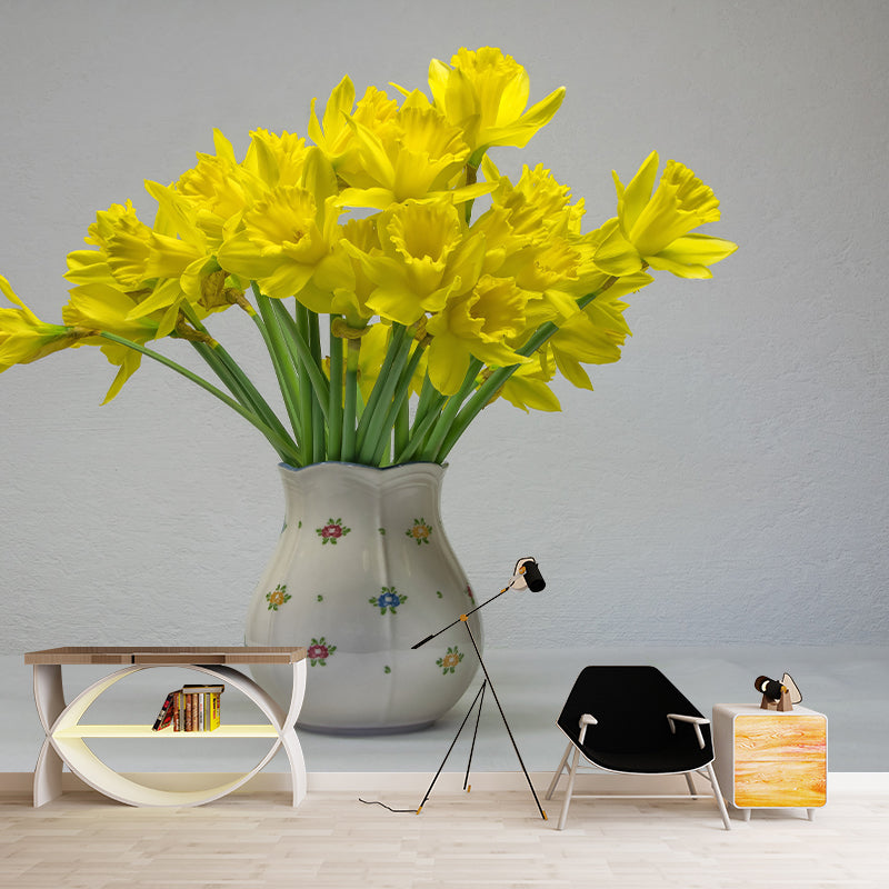 Blooming Daffodils Stain Resistant Wall Covering for Sleeping Room Decoration