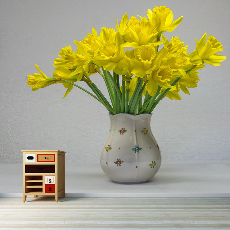 Blooming Daffodils Stain Resistant Wall Covering for Sleeping Room Decoration