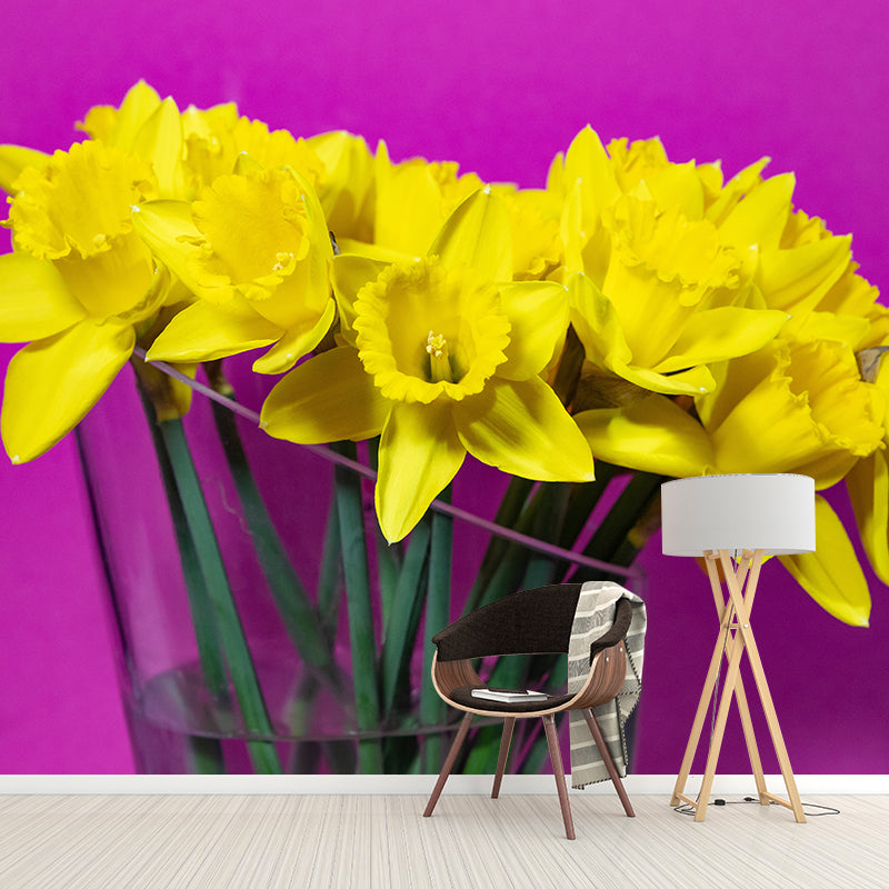 Blooming Daffodils Stain Resistant Wall Covering for Sleeping Room Decoration