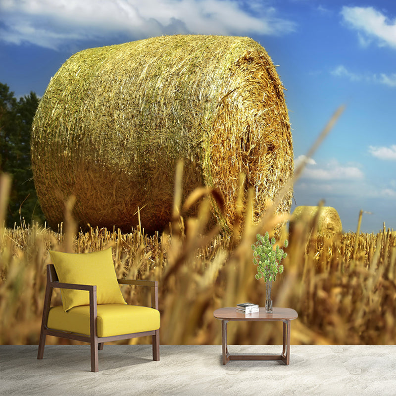 Customized Straw Bale Mural Light Color Wall Decor Mildew Resistant for Living Room