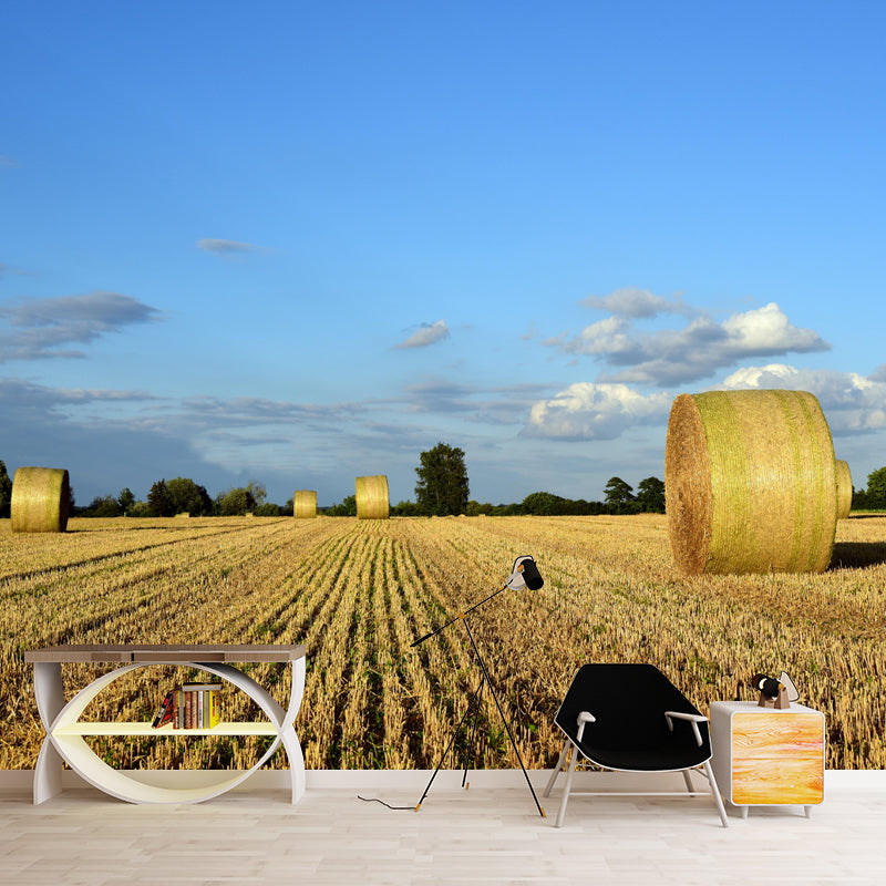 Modern Straw Bale Mural Environment Friendly Wallpaper for Living Room Decoration