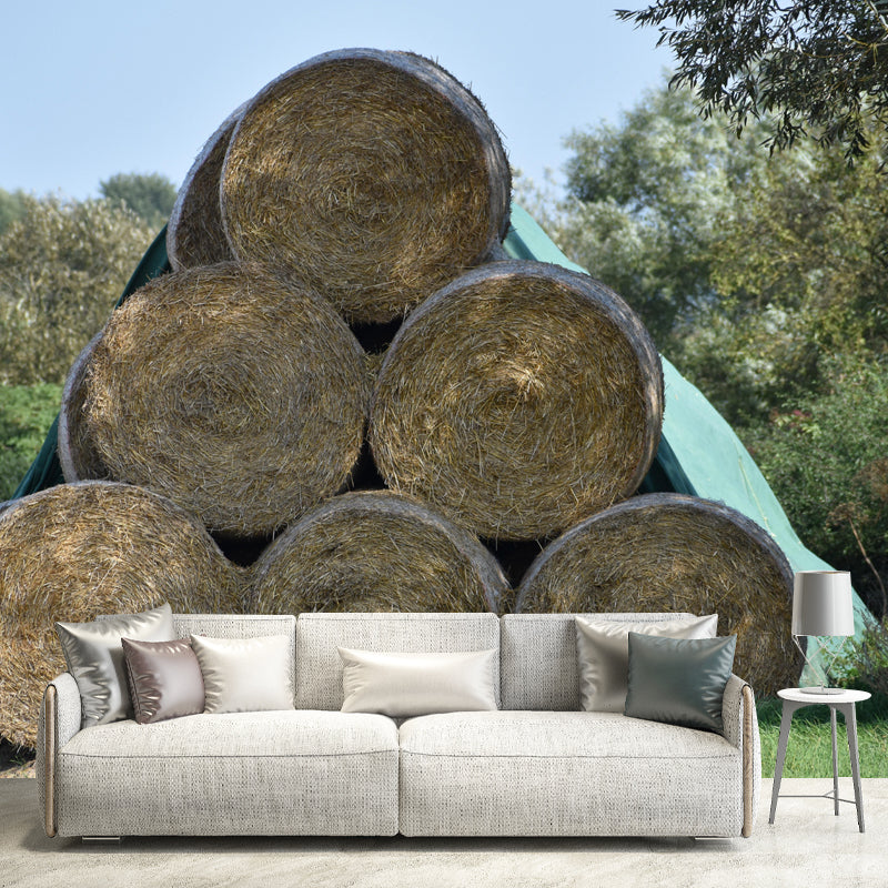 Customized Straw Bale Mural Decal Light Color Wall Covering Mildew Resistant for Living Room
