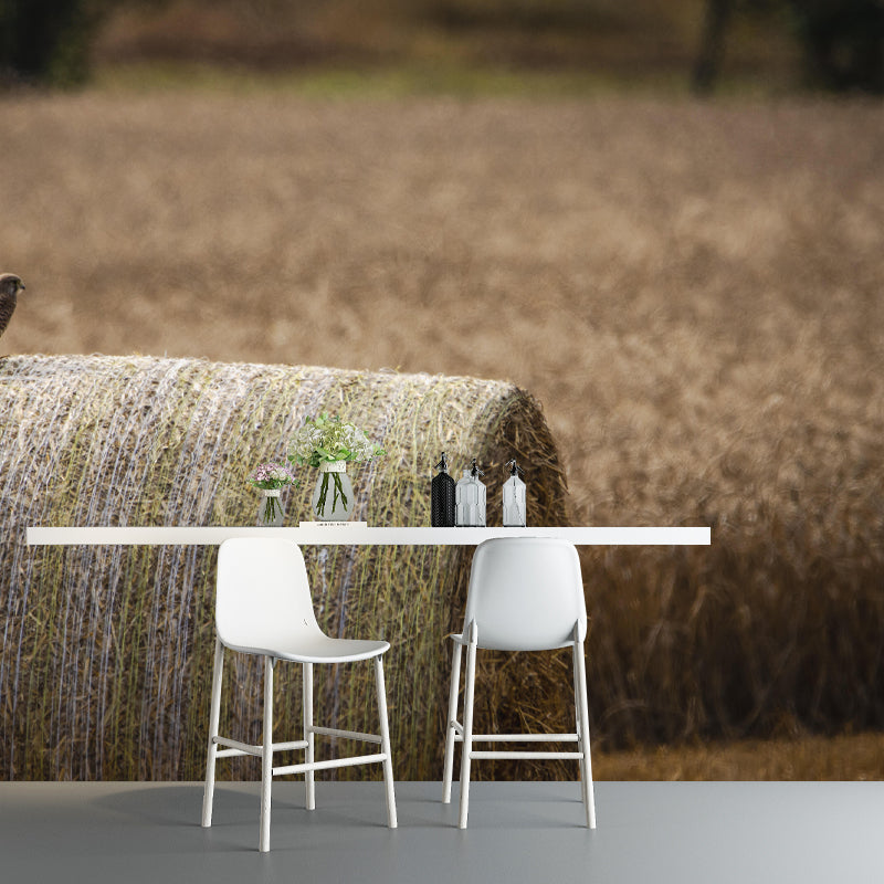 Customized Straw Bale Mural Decal Light Color Wall Covering Mildew Resistant for Living Room