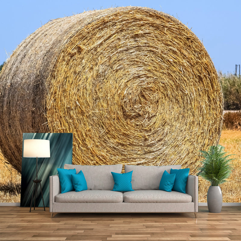 Light Color Straw Bale Mural Decal Wall Covering Mildew Resistant for Dining Room